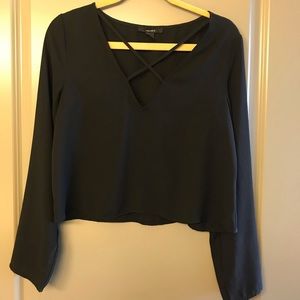 Black long sleeve dressy crop top